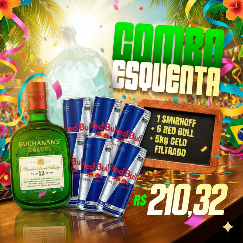 Combo Buchanan's (Whisky Buchanan's 1L + 6 Red Bull + Gelo)