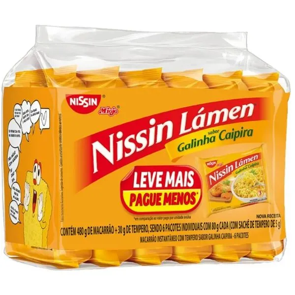 Macarrão Instantâneo Lámen Galinha Caipira Nissin Miojo Pacote 510g 6 Unid.